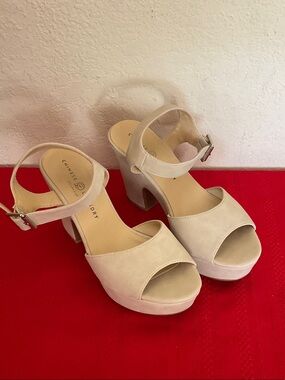 Chinese Laundry Beige Platform Block Heel Sandals